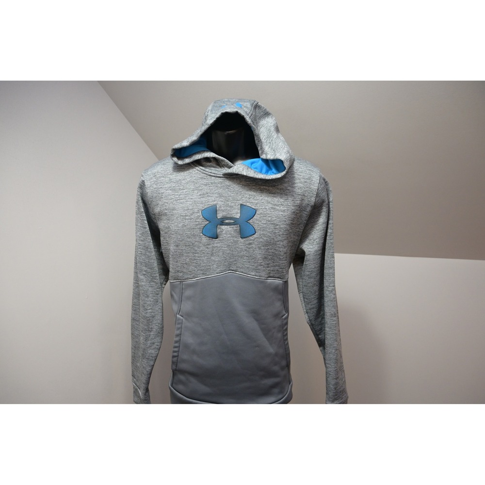 Under Armour Hoodie Mens Small Grey Blue ColdGear Pullover Excellent Athletic